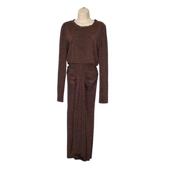 Reformation Zion Two Piece Set Long Sleeve Midi Skirt Metallic Shimmer Size XL - Picture 3 of 13